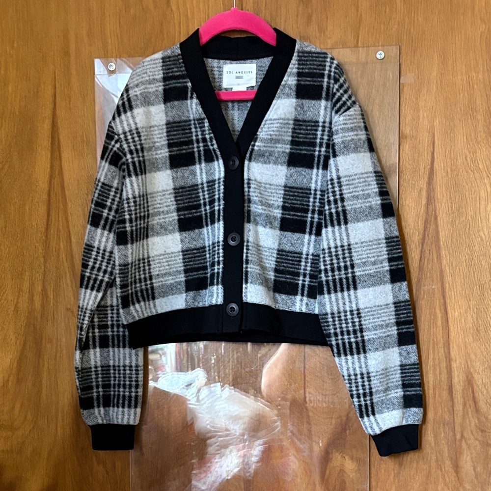 Sol Angeles Kids Black and Gray Soft Checkered Cardigan - Picture 1 of 6